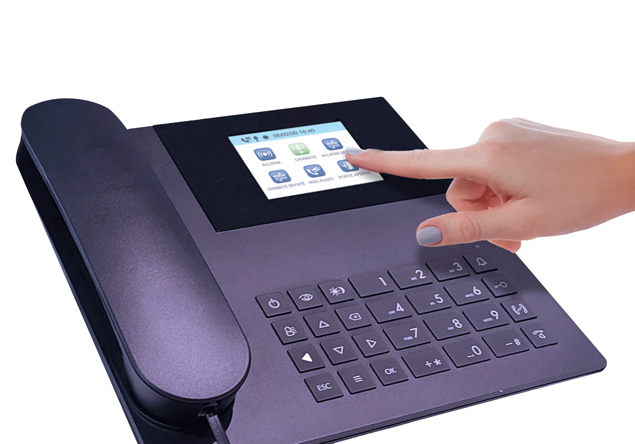 Comelit IP concierge station with touchscreen interface for call management and building access control