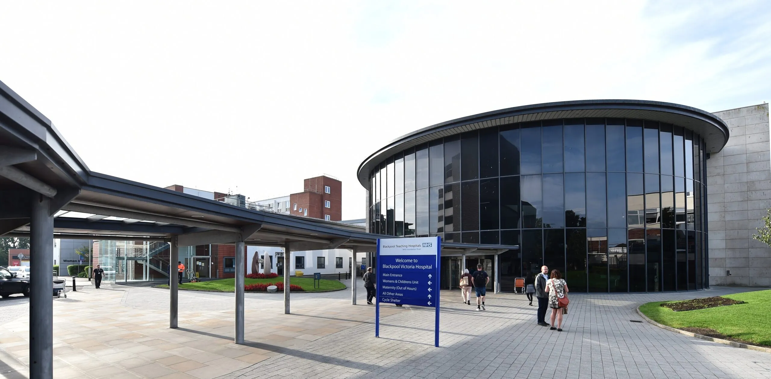Main entrance of Blackpool Victoria Hospital with integrated Comelit-PAC access management system